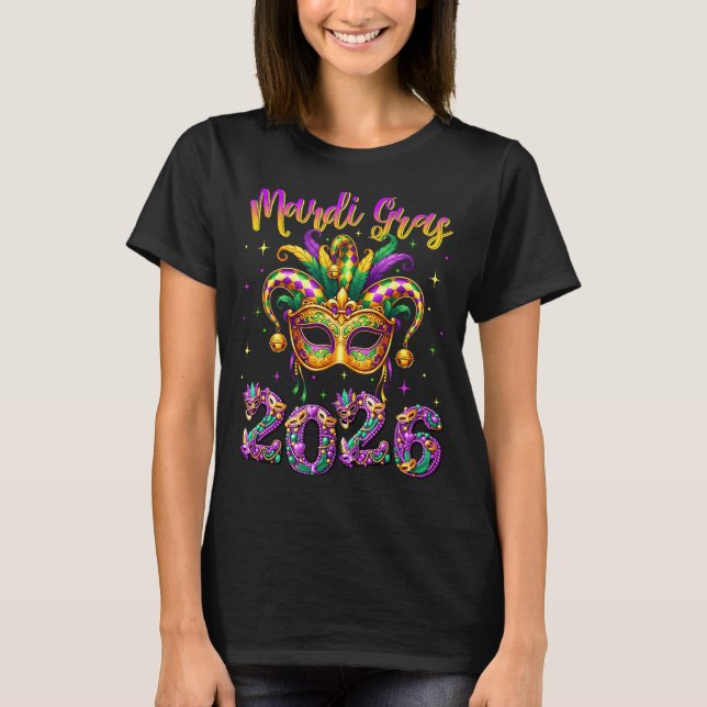 Happy Mardi Gras Carnival 2026 Jester Hat Men Wome T-Shirt (Front)