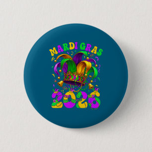 Happy Mardi Gras Carnival Mardi Gras 2026 Jester M Button