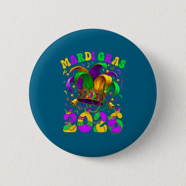 Happy Mardi Gras Carnival Mardi Gras 2026 Jester M Button (Front)