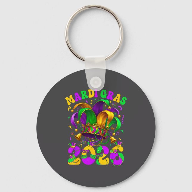 Happy Mardi Gras Carnival Mardi Gras 2026 Jester M Keychain (Front)