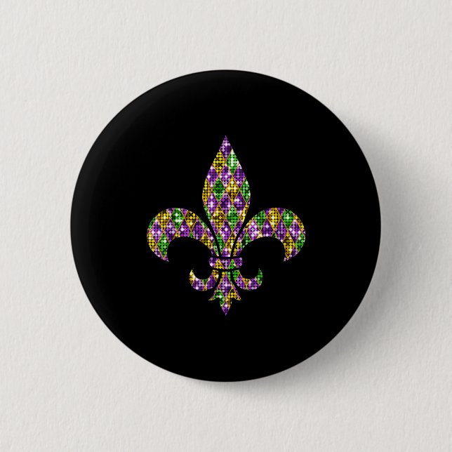 Happy Mardi Gras Carnival New Orleans Fleur De Lis Button (Front)