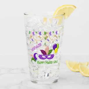 Happy Mardi Gras Celebration Party Mask Drinking Glass