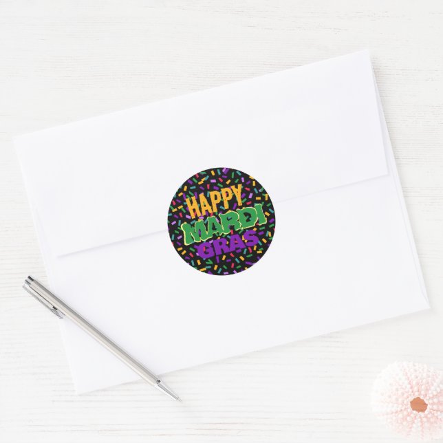 happy mardi gras confetty  classic round sticker (Envelope)