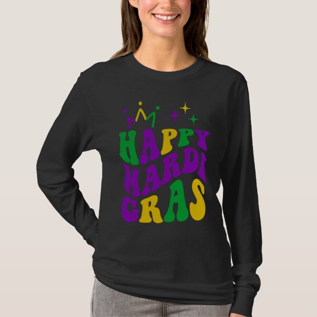 Happy Mardi Gras Cool Mardi Gras Retro Groovy T-Shirt (Front)