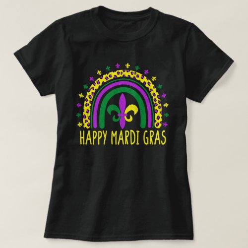 Happy Mardi Gras Cute Leopard Rainbow T_Shirt