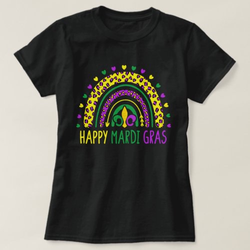 Happy Mardi Gras Cute Leopard Rainbow  T_Shirt