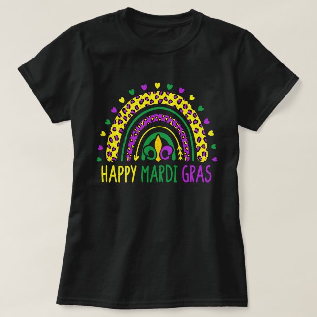 Happy Mardi Gras Cute Leopard Rainbow  T-Shirt (Design Front)