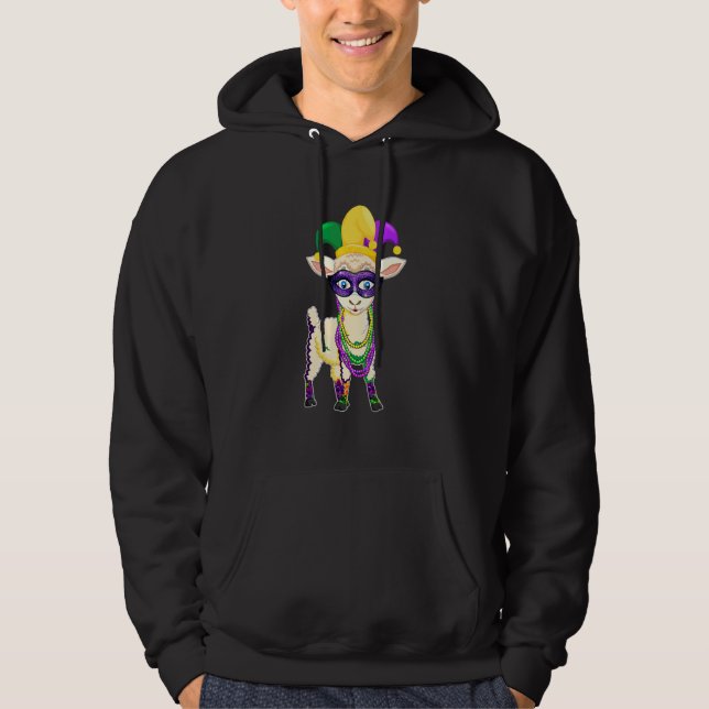 Happy Mardi Gras Cute Sheep Wearing Beads Jester H Hoodie (Front)