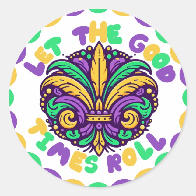 Happy Mardi Gras  fleur-de-lis  Classic Round Sticker (Front)