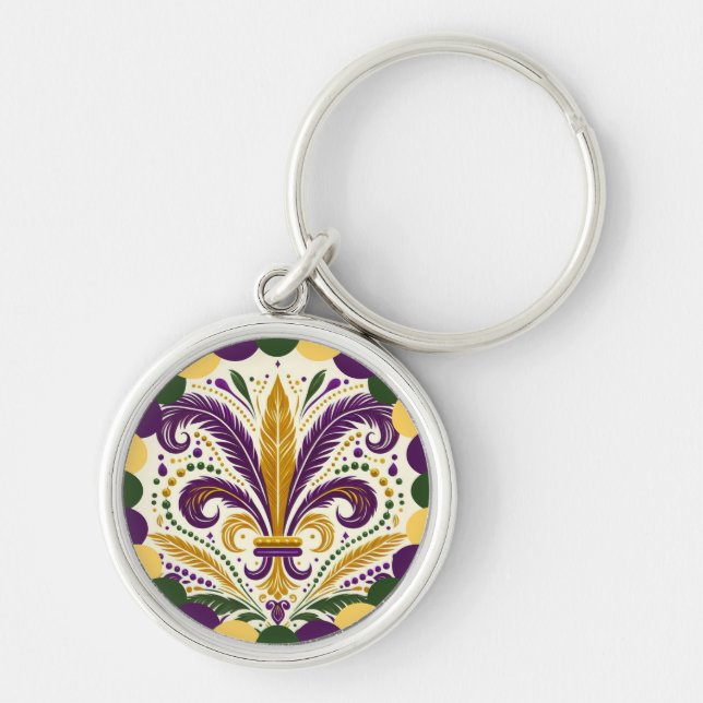 Happy Mardi Gras  fleur-de-lis  Keychain (Front)