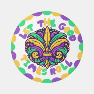 Happy Mardi Gras  fleur-de-lis  Outdoor Rug