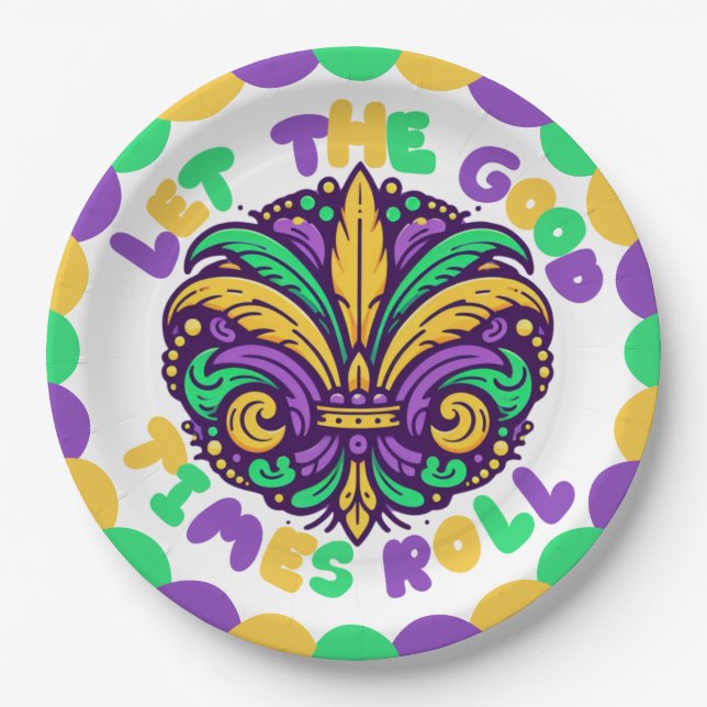 Happy Mardi Gras  fleur-de-lis  Paper Plates (Front)