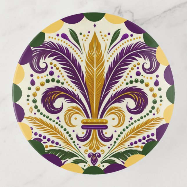 Happy Mardi Gras  fleur-de-lis  Trinket Tray (Front)