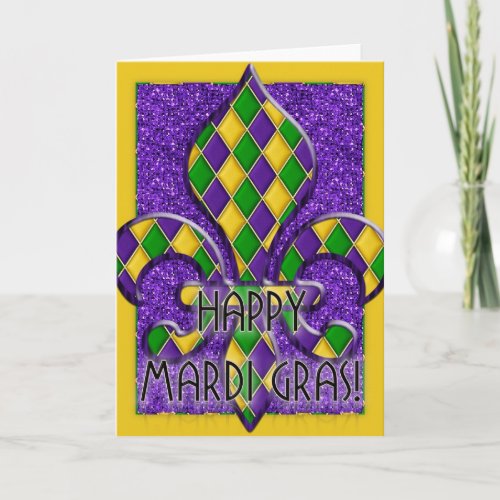 Happy Mardi Gras Fleur Design Greeting Card d1