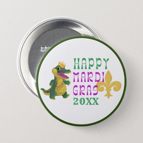Happy Mardi Gras Gator King Button