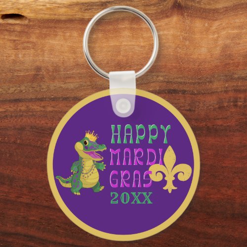 Happy Mardi Gras Gator King Keychain