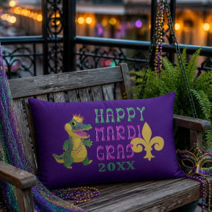 Happy Mardi Gras Gator King Lumbar Pillow