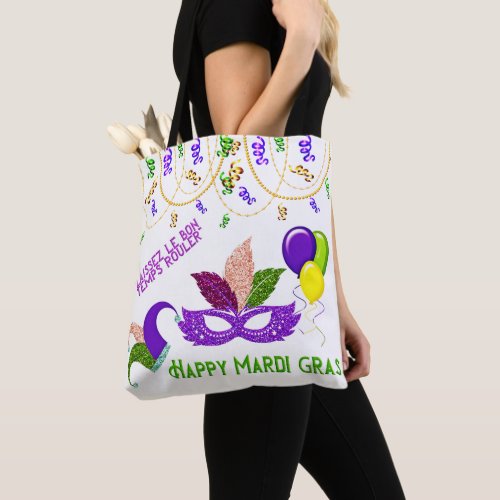 Happy Mardi Gras Party Celebration Colombina Mask Tote Bag