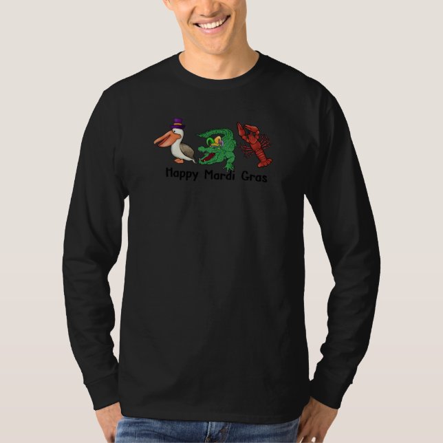 Happy Mardi Gras Pelican Gator Crawfish Festival P T-Shirt (Front)