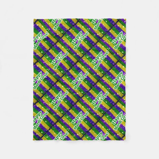 Happy Mardi Gras Poster Fleece Blanket (Front)