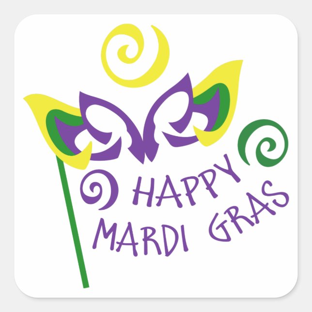 Happy Mardi Gras Square Sticker (Front)