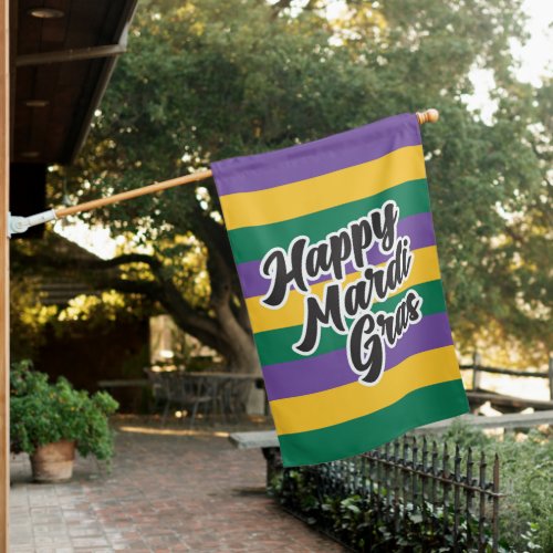 Happy Mardi Gras Stripe House Flag