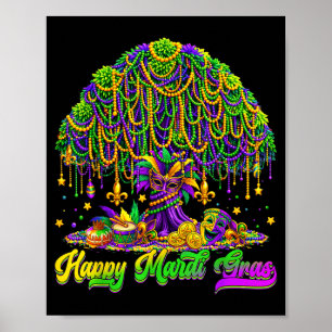 Happy Mardi Gras Tree Beads Mask Carnival New Orle Poster