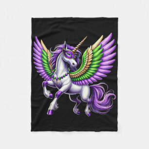 Happy Mardi Gras Unicorn Mask New Orleans Girls  Fleece Blanket
