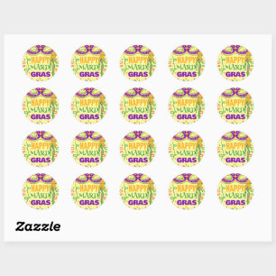 happy mardi gras yellow classic round sticker