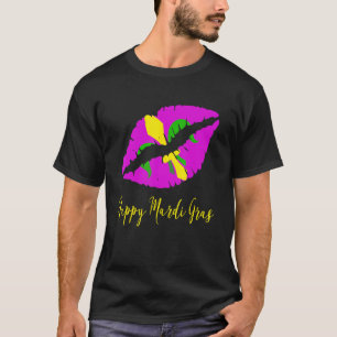 Happy Mardi Grass Purple Lipstick Fleur De Lis Col T-Shirt