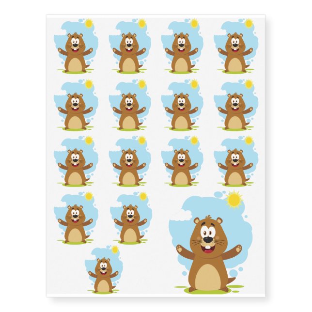 Happy Marmot Cartoon Mascot Character Temporary Tattoos (Front)