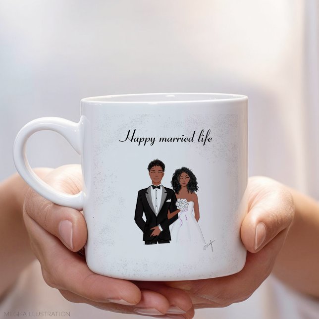 Happy married life, black couple, wedding gift, Two-Tone coffee mug (Creator Uploaded)