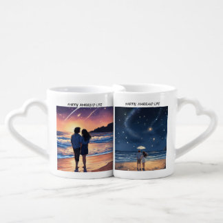 Happy Married Life Couple Cups with Natures Beauty
