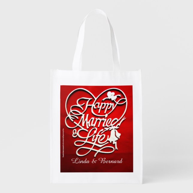 Happy Married Life & I Love U Reusable  Grocery Bag (Front)