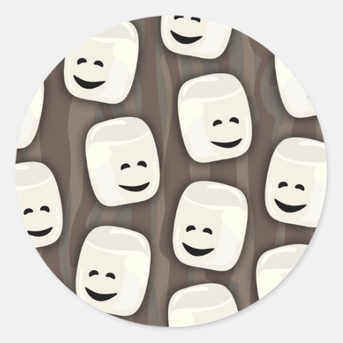 Happy Marshmallow Friends Pattern Classic Round Sticker