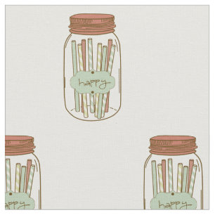 Happy mason jar and straws fabric