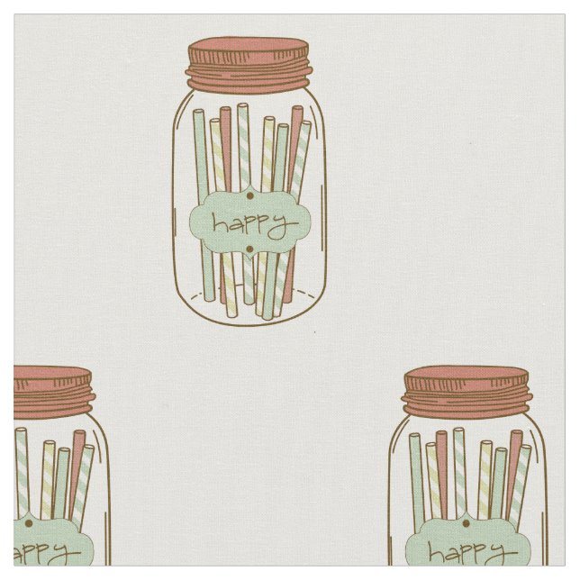 Happy mason jar and straws fabric (Close Up)