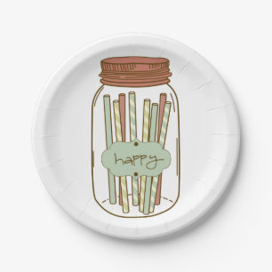 Happy mason jar and straws paper plate