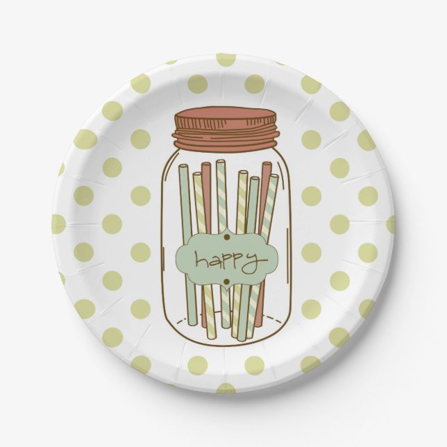 Happy mason jar and straws paper plate (Front)