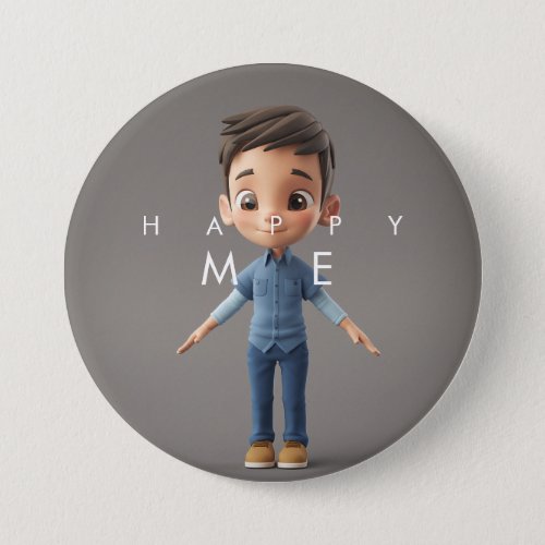 HAPPY ME Button with Cute Boy in Ash Background