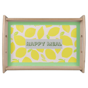 Happy meal cute pattern bright watercolor text serving tray