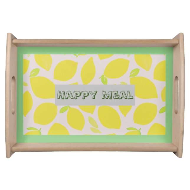 Happy meal cute pattern bright watercolor text serving tray (Front)