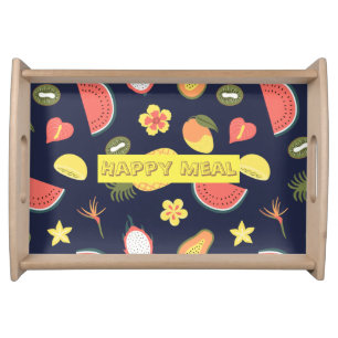 Happy meal cute pattern navy blue fruit watercolor serving tray