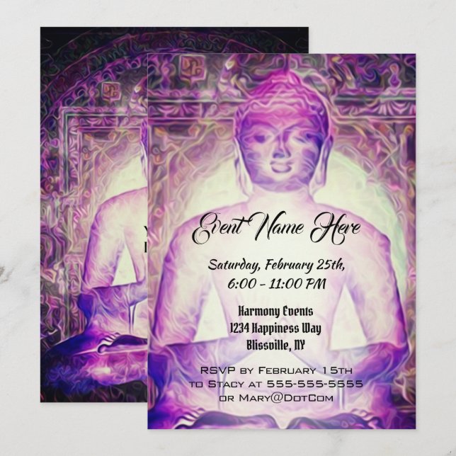 Happy Meditating Purple Buddha Invitation (Front/Back)