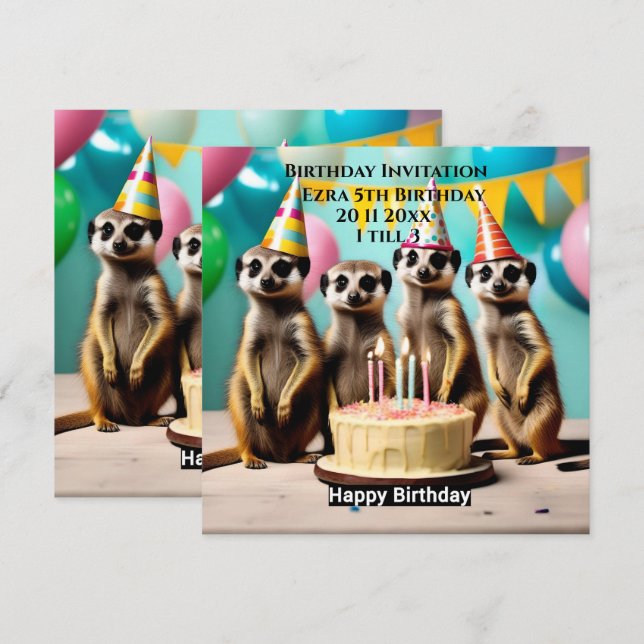 Happy Meerkat Birthday, Birthday Party Invitation (Front/Back)