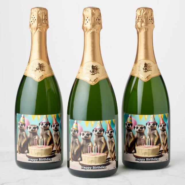 Happy Meerkat Birthday,  Sparkling Wine Label (Bottles)