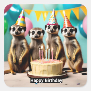 Happy Meerkat Birthday, Square Sticker