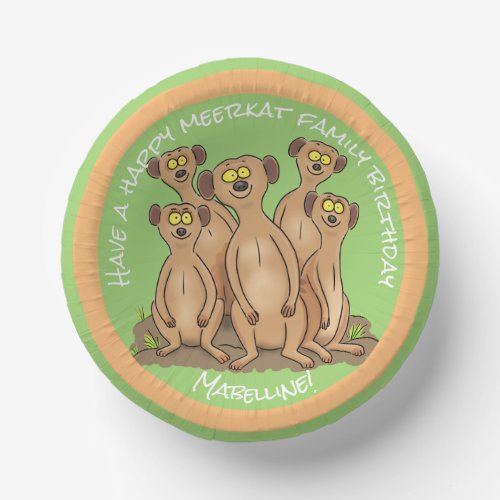 Happy meerkat family birthday cartoon paper bowls