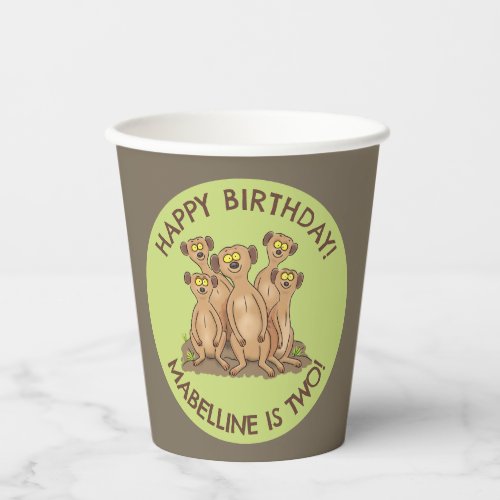 Happy meerkats personalized birthday cartoon paper cups