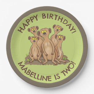 Happy meerkats personalized birthday cartoon paper plates